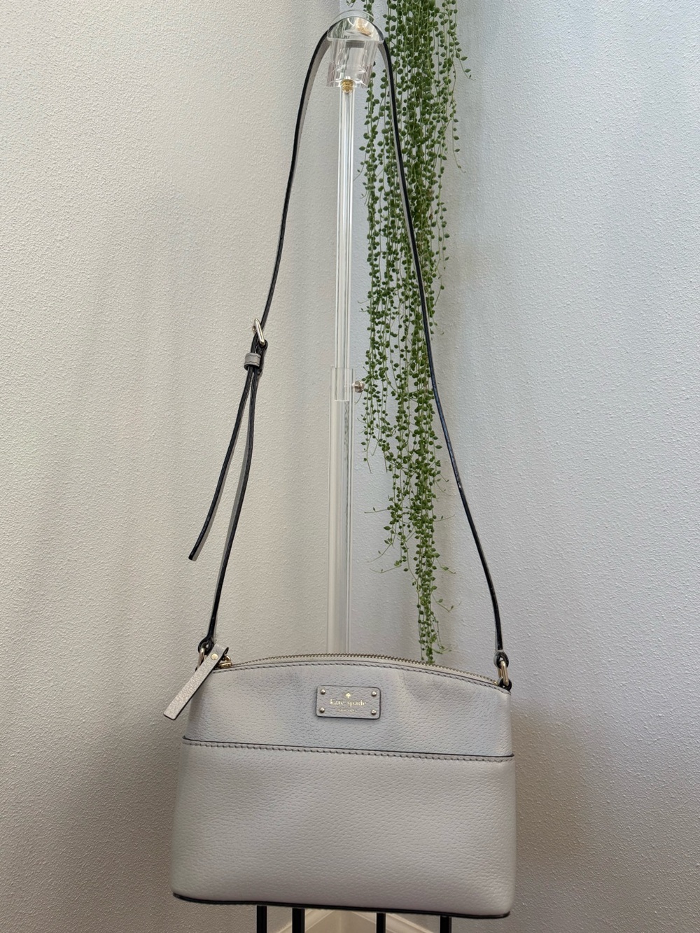 Kate Spade Millie Grove Street Leather Crossbody Bag Light Gray
